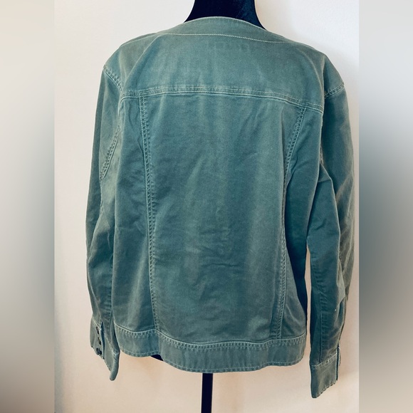 Army Olive Green Denim-Style Shacket Women XL Stretch Buttons Pockets Comfort - Picture 3 of 10
